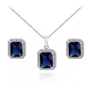 Crystalline Azuria Rose Blue Sapphire Necklace and Earrings Set Jewelry NEW